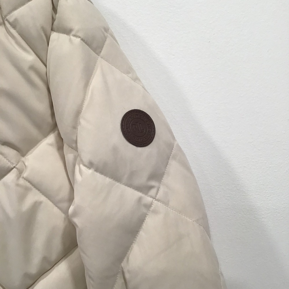 Lauren Ralph Lauren Quilted Puffer Coat Women Large Cream Good Hooded Parka New - Picture 9 of 16
